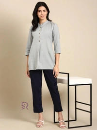 Ruthvi Ethnics Linen Cotton Kurti Pants KP23225313 - M, Navy Blue