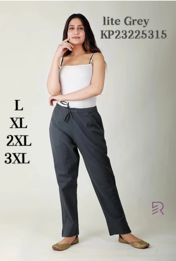 Ruthvi Ethnics Linen Cotton Kurti Pants KP23225315 - 3XL, Light Grey
