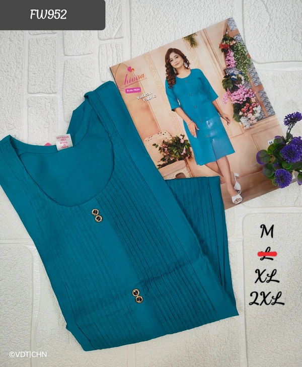 Hanshita Linen Zari Kurti FW952 - Peacock Blue, M