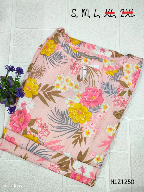 Hanshita Linen Zari Kurti HLZ1250 - Pink, S