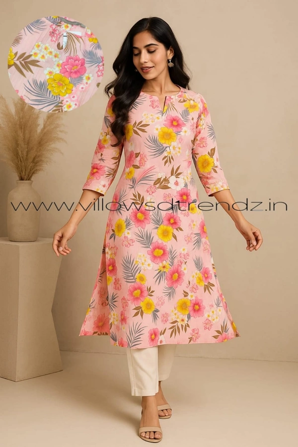 Hanshita Linen Zari Kurti HLZ1250 - Pink, S