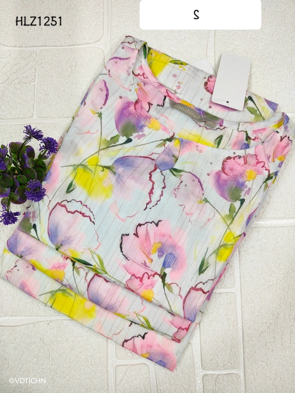 Hanshita Linen Zari Kurti HLZ1251 - Light Pink, S