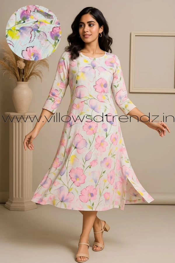 Hanshita Linen Zari Kurti HLZ1251 - Light Pink, S