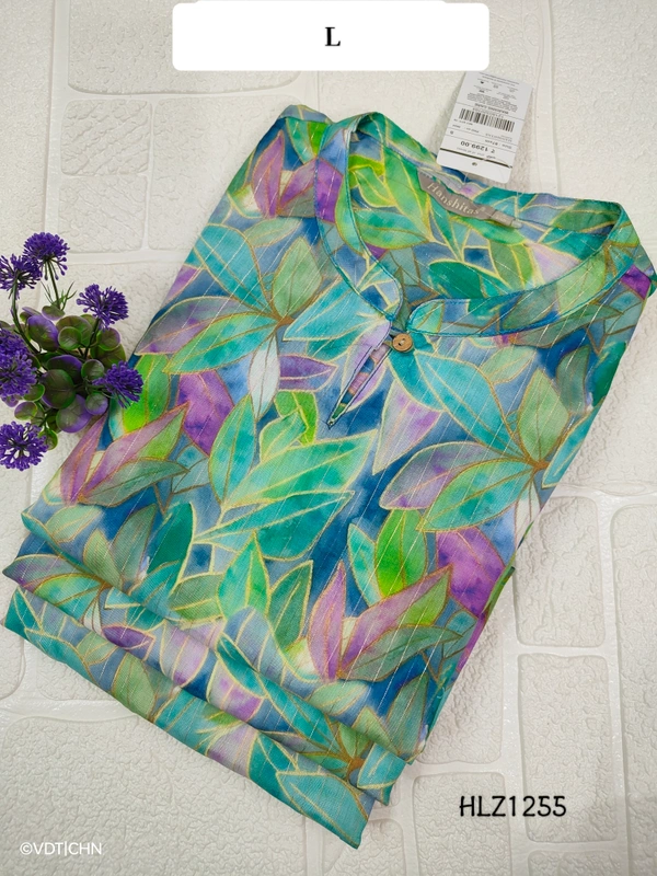 Hanshita Linen Zari Kurti HLZ1255 - Multi Green, L