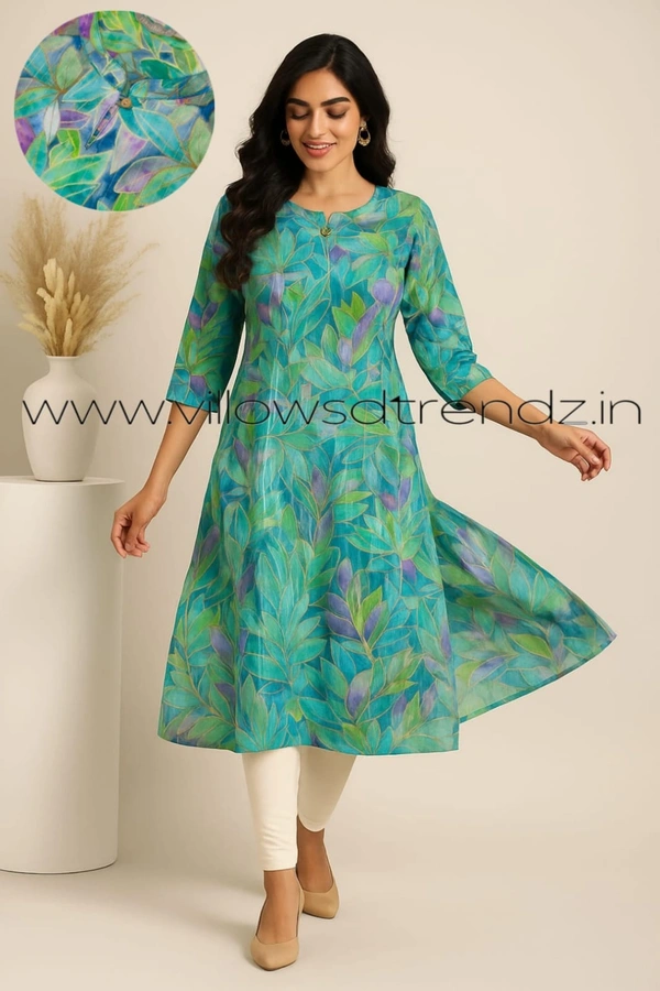 Hanshita Linen Zari Kurti HLZ1255 - Multi Green, L