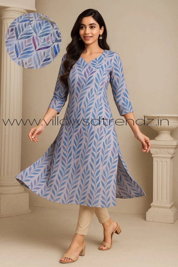 Hanshita Linen Zari Kurti HLZ1256 - Blue, S