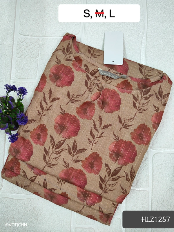 Hanshita Linen Zari Kurti HLZ1257 - Brown, L