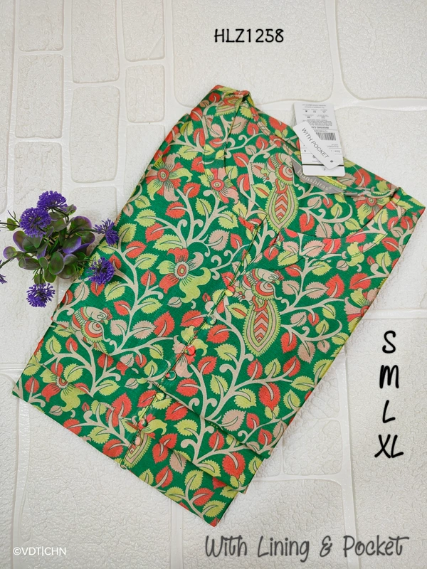 Hanshita Linen Zari Kurti HLZ1258 - Green, M