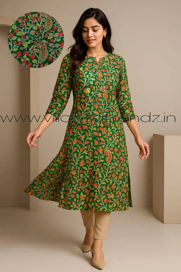 Hanshita Linen Zari Kurti HLZ1258 - Green, M