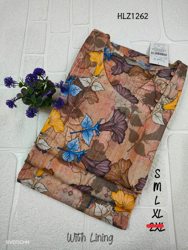 Hanshita Linen Zari Kurti HLZ1262 - Brown, XL