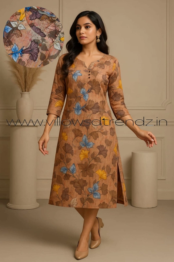 Hanshita Linen Zari Kurti HLZ1262 - Brown, XL