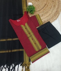 Minmini Mangalgiri Chettinad Kurti Sets| Kurti with Lining| Red | VS75001 | - 2XL, Red