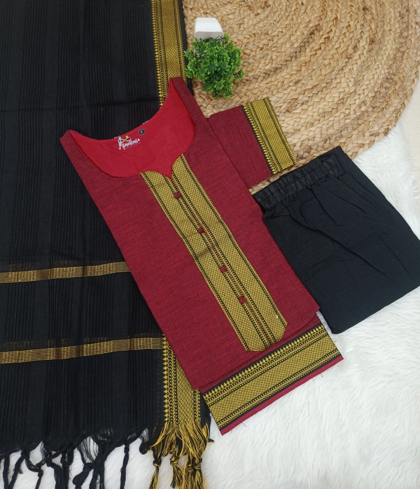 Minmini Mangalgiri Chettinad Kurti Sets| Kurti with Lining| Red | VS75001 | - 2XL, Red