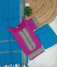 Minmini Mangalgiri Chettinad Kurti Sets| Kurti with Lining| Pink | VS75003 | - XL, Pink