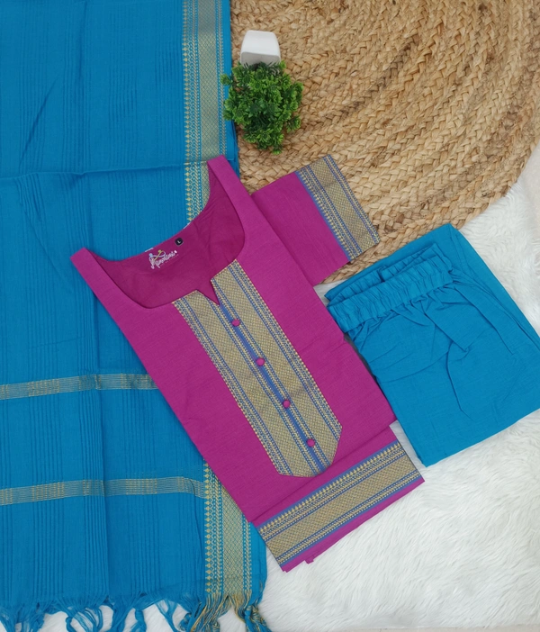 Minmini Mangalgiri Chettinad Kurti Sets| Kurti with Lining| Pink | VS75003 | - XL, Pink