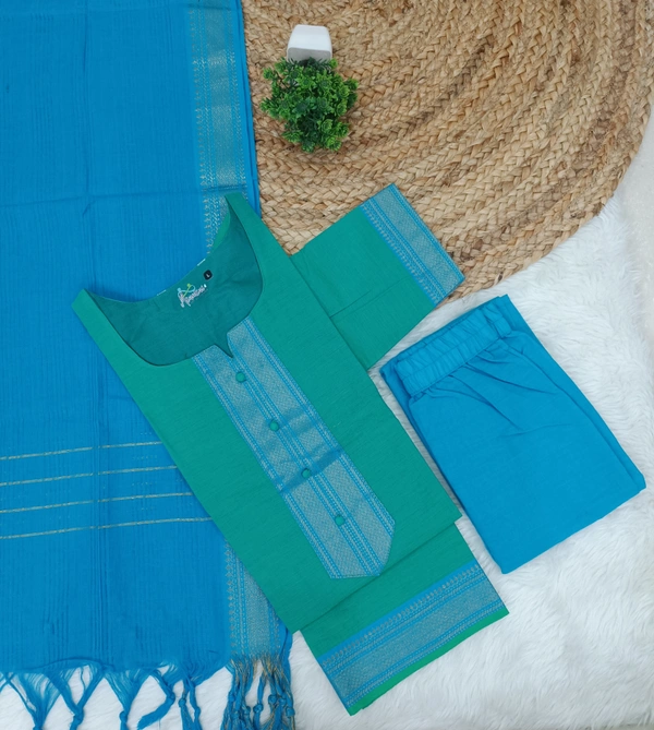 Minmini Mangalgiri Chettinad Kurti Sets| Kurti with Lining| Green | VS75007 | - XL, Green