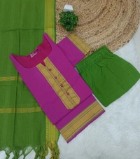 Minmini Mangalgiri Chettinad Kurti Sets| Kurti with Lining| Pink | VS75006 | - XL, Pink