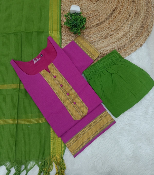 Minmini Mangalgiri Chettinad Kurti Sets| Kurti with Lining| Pink | VS75006 | - XL, Pink