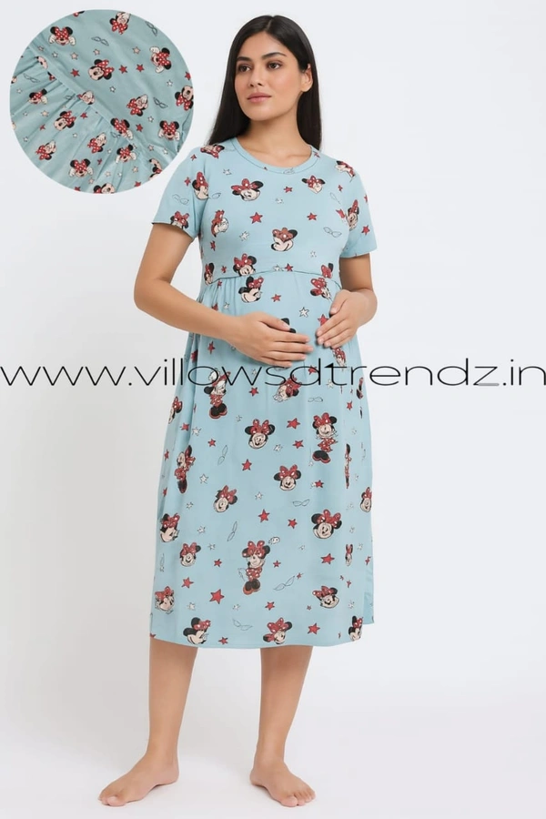 Smurf Finds Maternity Feeding Lounge Wear | Pullup Gown| Zipless| Full Length| 52 inches height|Sky blue | MGF310062 - Sky Blue, 2XL