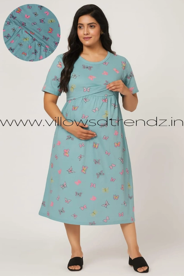 Smurf Finds Maternity Feeding Lounge Wear | Pullup Gown| Zipless| Full Length| 52 inches height|Lite Blue | MGF310057 - Lite Blue, 2XL