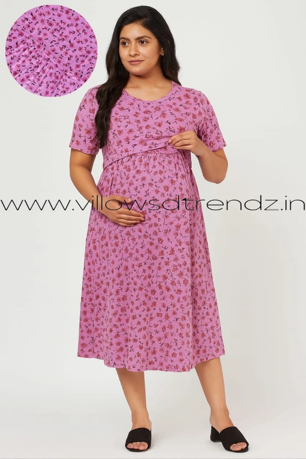 Smurf Finds Maternity Feeding Lounge Wear | Pullup Gown| Zipless| Full Length| 52 inches height|Pink | MGF310058 - Pink, 2XL