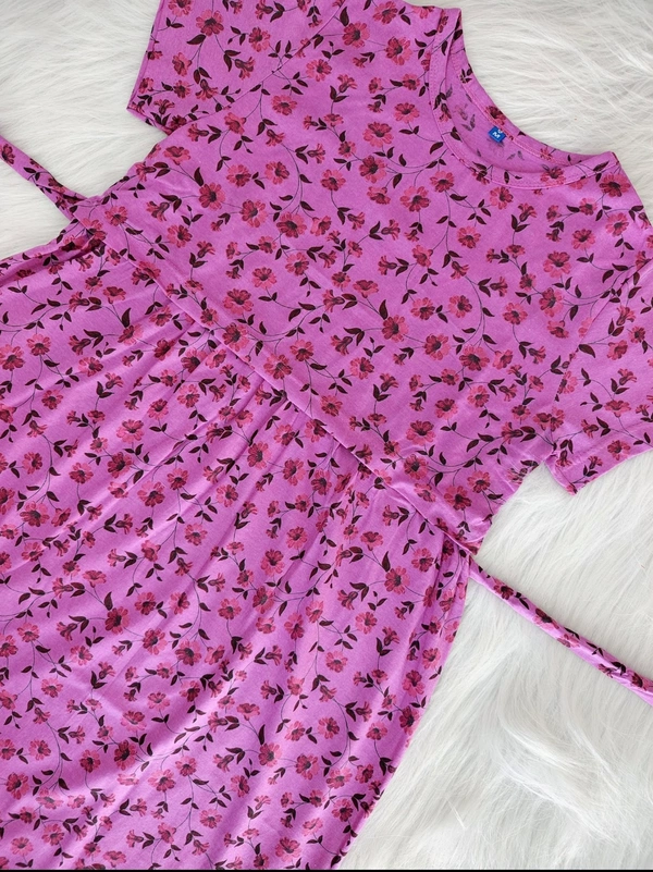 Smurf Finds Maternity Feeding Lounge Wear | Pullup Gown| Zipless| Full Length| 52 inches height|Pink | MGF310058 - Pink, 2XL