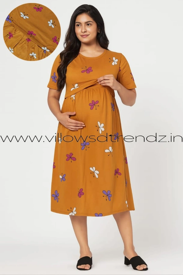 Smurf Finds Maternity Feeding Lounge Wear | Pullup Gown| Zipless| Full Length| 52 inches height|Brown | MGF310055 - Brown, XL