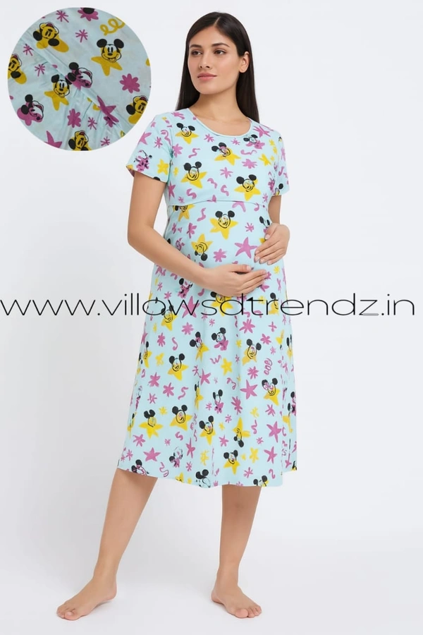 Smurf Finds Maternity Feeding Lounge Wear | Pullup Gown| Zipless| Full Length| 52 inches height|Peach Green | MGF310061 - Peach Green, 2XL