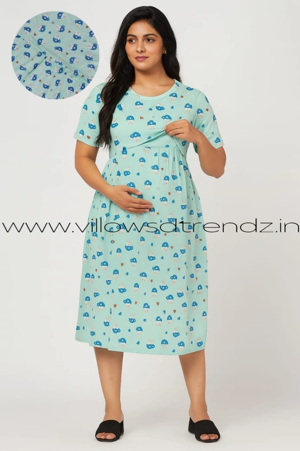 Smurf Finds Maternity Feeding Lounge Wear | Pullup Gown| Zipless| Full Length| 52 inches height|Peach Green | MGF310056 - Peach Green, 2XL