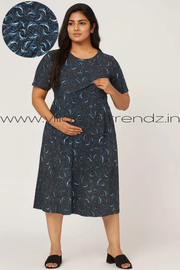 Smurf Finds Maternity Feeding Lounge Wear | Pullup Gown| Zipless| Full Length| 52 inches height| Blue | MGF310059 - Blue, XL