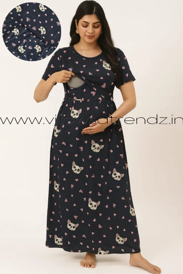 Smurf Finds Maternity Feeding Lounge Wear | Pullup Gown| Zipless| Full Length| 52 inches height| Black | MGF310087 - Black, 2XL