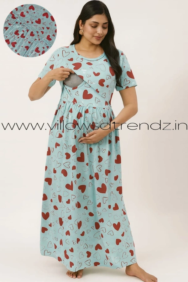 Smurf Finds Maternity Feeding Lounge Wear | Pullup Gown| Zipless| Full Length| 52 inches height| Sky Blue | MGF310089 - Sky blue, 2XL