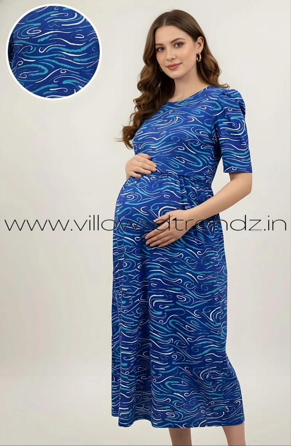 Smurf Finds Maternity Feeding Lounge Wear | Pullup Gown| Zipless| Full Length| 52 inches height| Blue | MGF3100106 - L, Blue