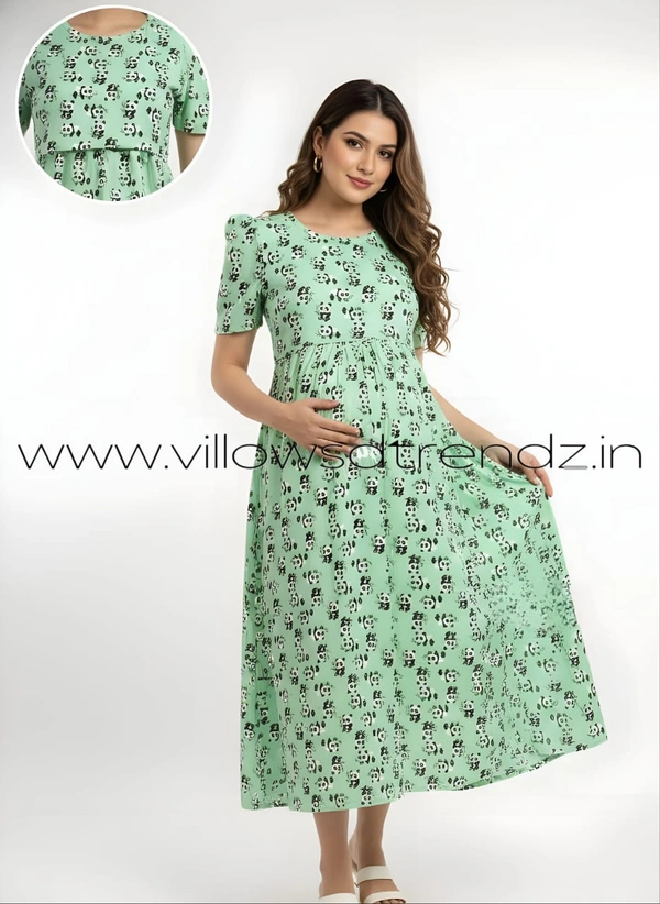 Smurf Finds Maternity Feeding Lounge Wear | Pullup Gown| Zipless| Full Length| 52 inches height| Pista green | MGF3100101 - 2XL, Pista green