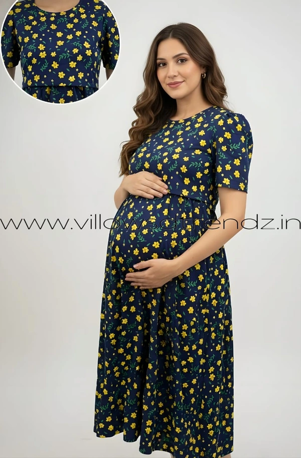 Smurf Finds Maternity Feeding Lounge Wear | Pullup Gown| Zipless| Full Length| 52 inches height| Blue | MGF3100102 - 2XL, Blue