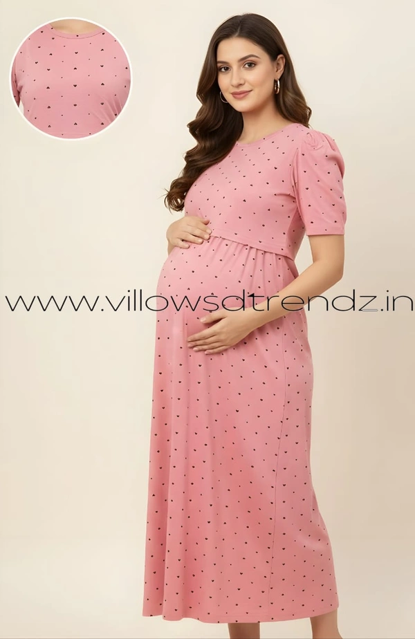 Smurf Finds Maternity Feeding Lounge Wear | Pullup Gown| Zipless| Full Length| 52 inches height| Pink | MGF3100103 - L, Pink