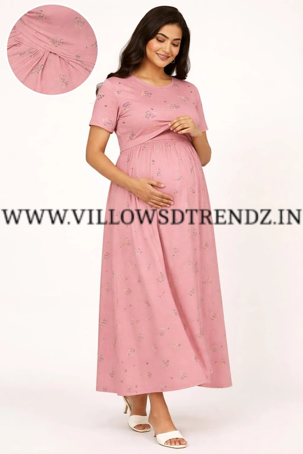 Smurf Finds Maternity Feeding Lounge Wear | Pullup Gown| Zipless| Full Length| 52 inches height| Pink | MFG300033 - Pink, 2XL