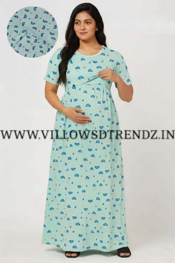 Smurf Finds Maternity Feeding Lounge Wear | Pullup Gown| Zipless| Full Length| 52 inches height| Peach Green | MFG300037 - Peach Green, XL