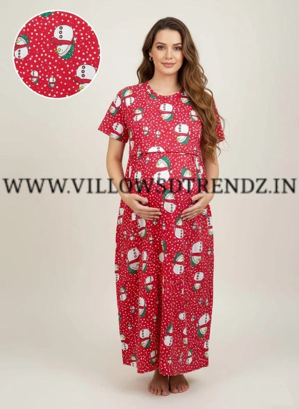 Smurf Finds Maternity Feeding Lounge Wear | Pullup Gown| Zipless| Full Length| 52 inches height| Red | MFG300031 - Red, M