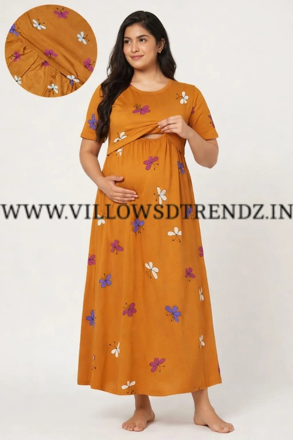 Smurf Finds Maternity Feeding Lounge Wear | Pullup Gown| Zipless| Full Length| 52 inches height| Mustered Yellow | MFG300035 - Mustered Yellow, M