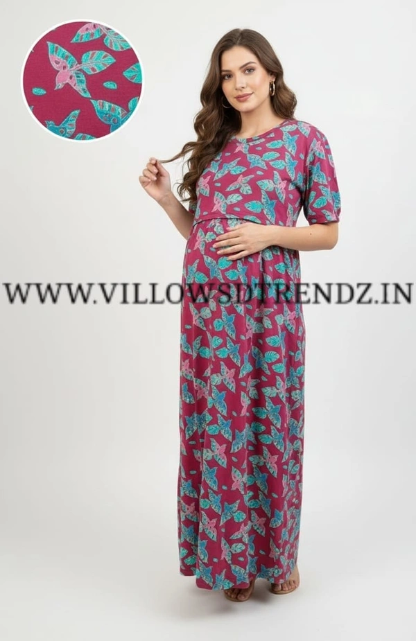 Smurf Finds Maternity Feeding Lounge Wear | Pullup Gown| Zipless| Full Length| 52 inches height| Pink | MFG300022 - Pink, XL