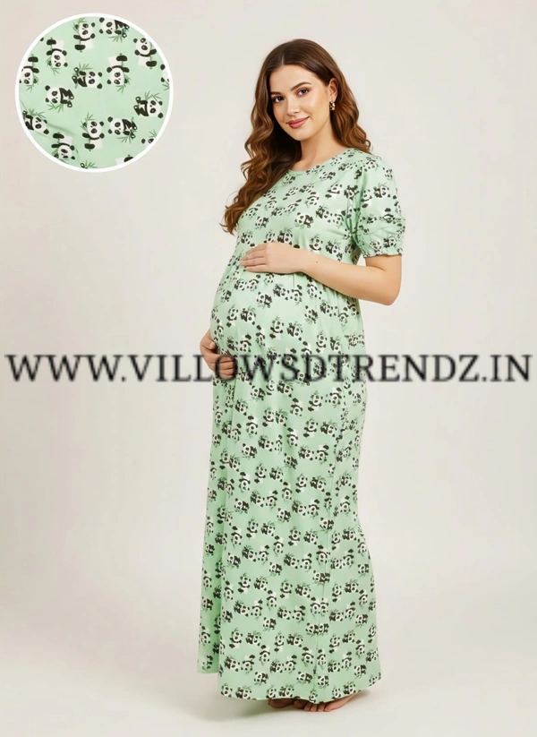 Smurf Finds Maternity Feeding Lounge Wear | Pullup Gown| Zipless| Full Length| 52 inches height| Peach Green | MFG300042 - Peach Green, L