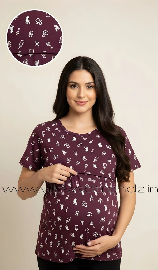 Smurf Finds Maternity Feeding T-Shirt | Pullup T-Shirt| Zipless| Maroon | FT180016 - 2XL, Maroon, 1