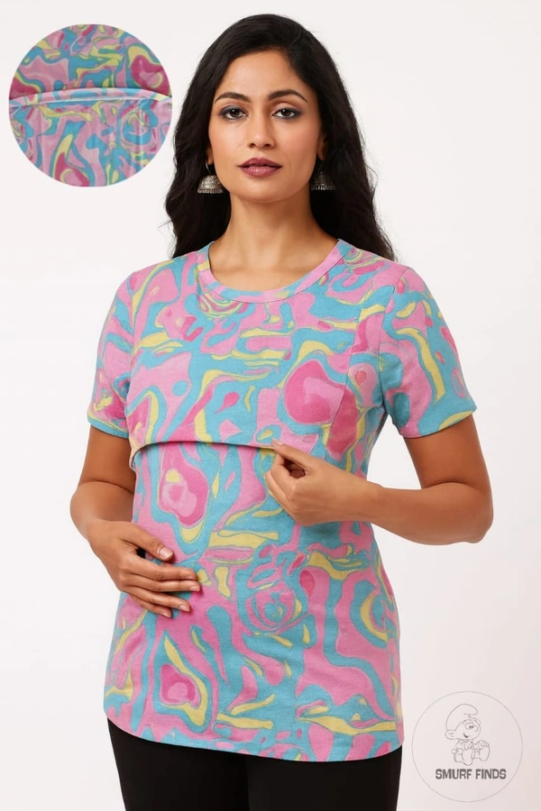 Smurf Finds Maternity Feeding T-Shirt | Pullup T-Shirt| Zipless| Multi Colour | FT18007 - Multi Colour, 2XL
