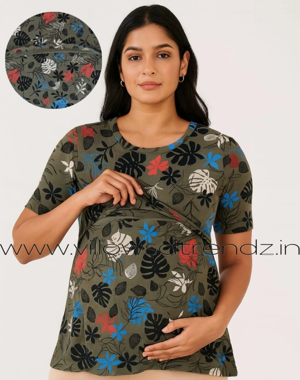 Smurf Finds Maternity Feeding T-Shirt | Pullup T-Shirt| Zipless| Olive Green | FT18002 - Olive Green, XXL