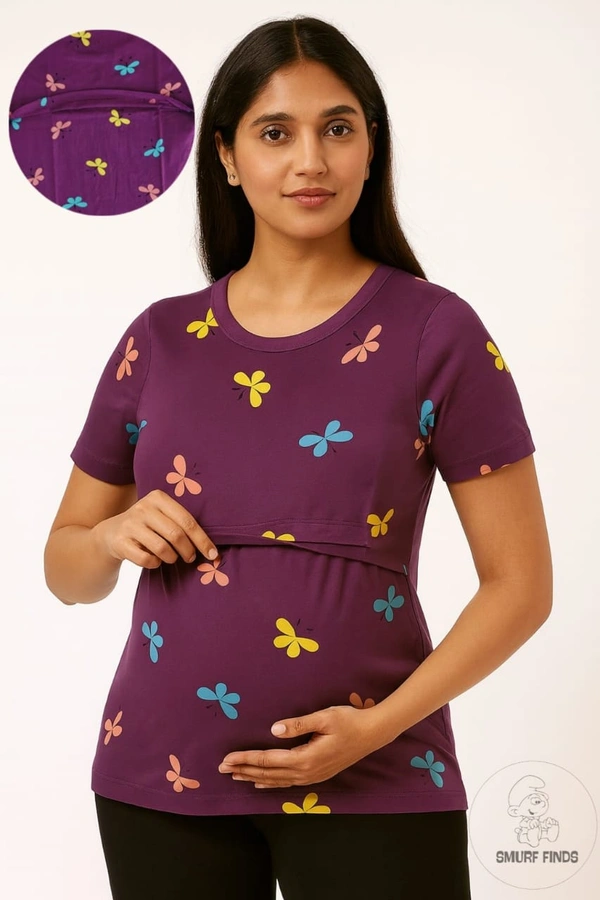 Smurf Finds Maternity Feeding T-Shirt | Pullup T-Shirt| Zipless| Purple | FT18008 - Purple, 2XL