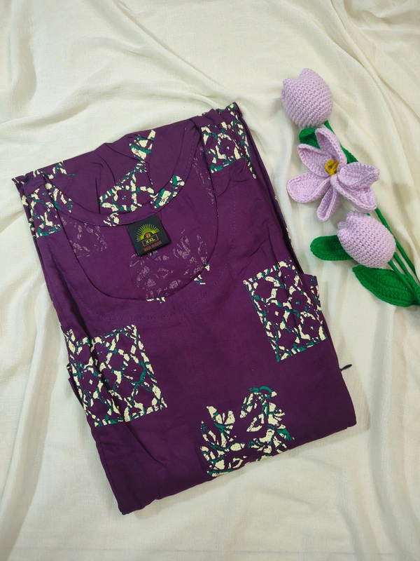 Ruthvi Ethnics Maternity Maxi|Feeding Maxi| Frock Nighty| Night Gown| Nighty| Invisible Zip on Both Sides| Back side adjustable Knot| Puff Sleeve| Brinjal violet | FG40023 - Brinjal violet, Bust: 44|Ht: 47{2XL)