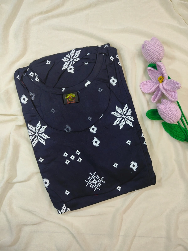 Ruthvi Ethnics Maternity Maxi|Feeding Maxi| Frock Nighty| Night Gown| Nighty| Invisible Zip on Both Sides| Back side adjustable Knot| Puff Sleeve| Navy Blue | FG400025 - Navy Blue, Bust: 44.5|Ht: 47(2XL)