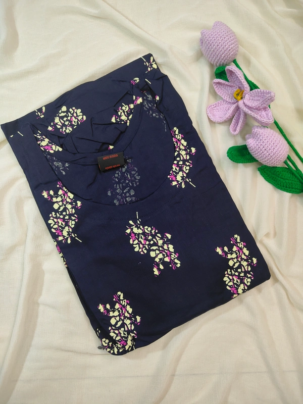 Ruthvi Ethnics Maternity Maxi|Feeding Maxi| Frock Nighty| Night Gown| Nighty| Invisible Zip on Both Sides| Back side adjustable Knot| Puff Sleeve| Navy Blue | FG400028 - Navy Blue, Bust: 46|Ht: 46 {3XL)