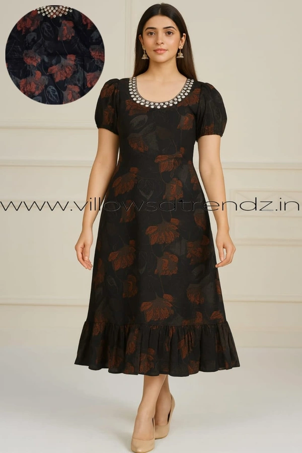 Ruthvi Ethnics Maxi| Frock Nighty| Night Gown| Nighty| Designer Neck Pattern| Back side adjustable Knot| Black| FN25066 - Black, Bust: 42|Ht: 44 (XL)